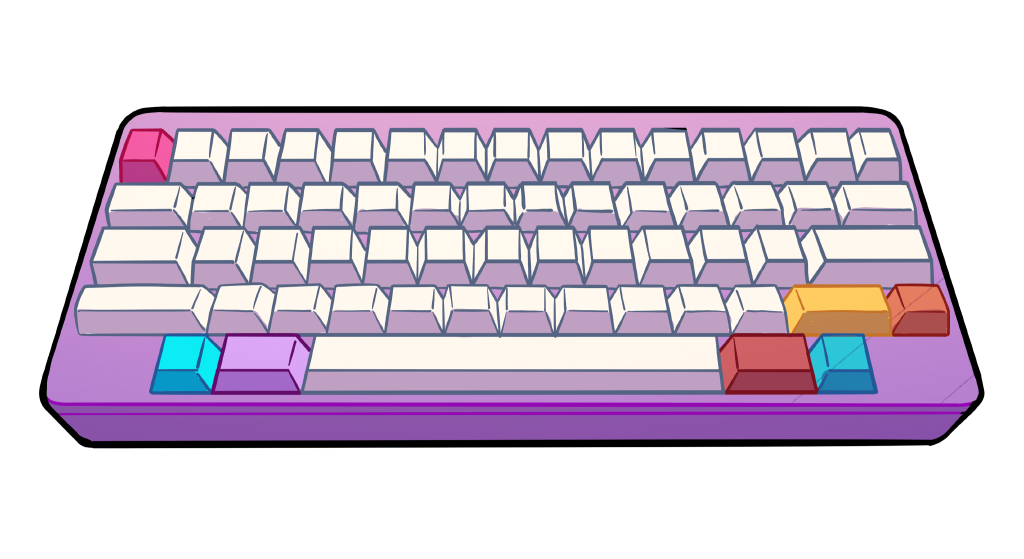 Illustration of a light purple mechanical keyboard.